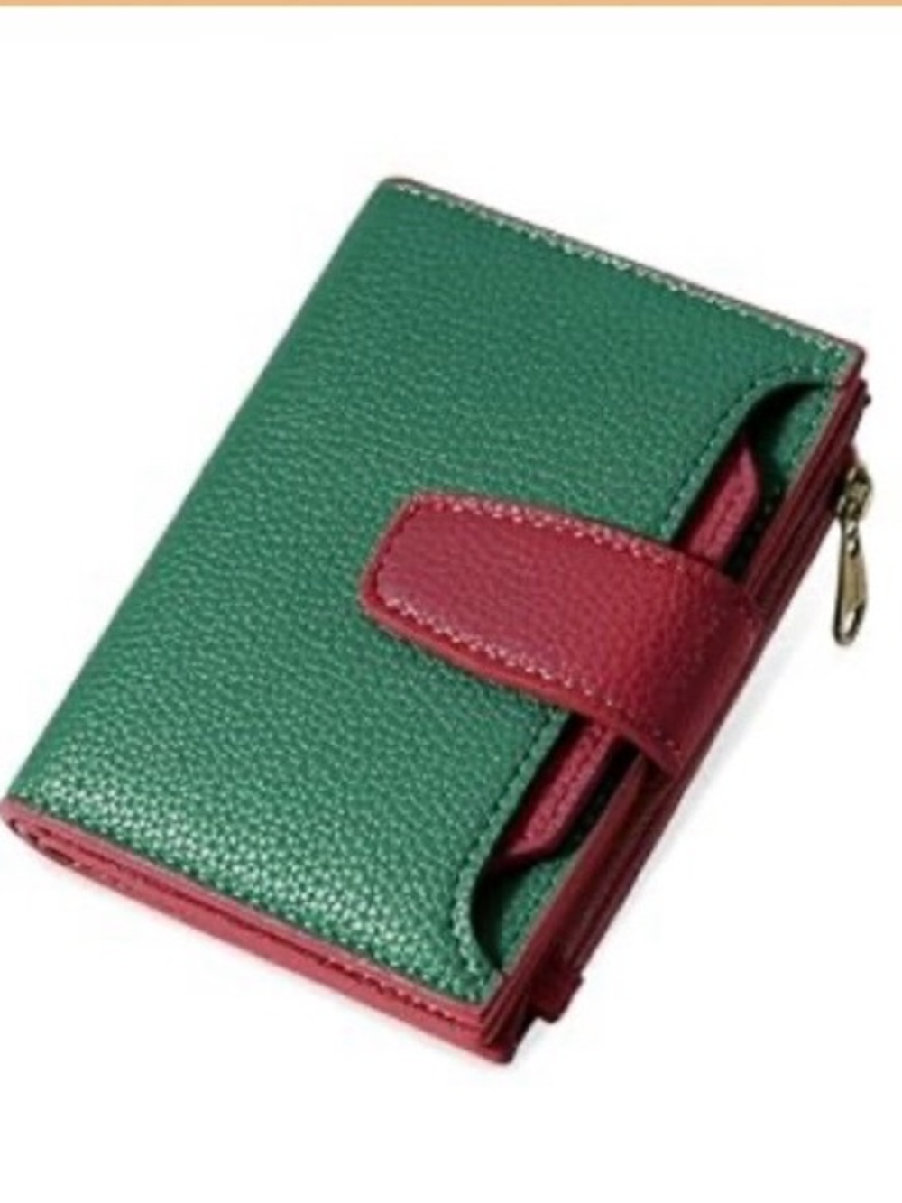 Green and Red Women's Soft Leather Compact Wallet, RFID, in EUC